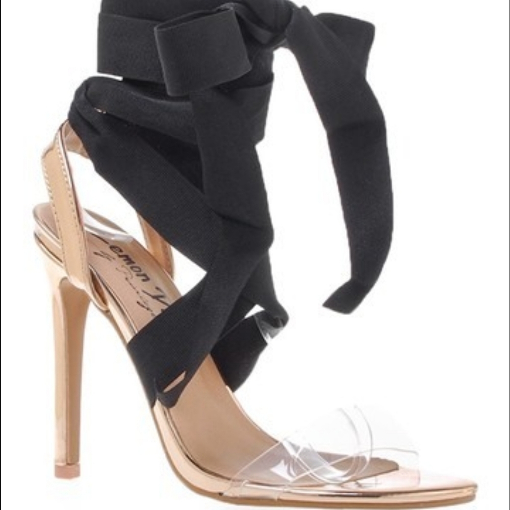 🆕️ LEMON DROP Julia Clear Ribbon Lace Up Heels!